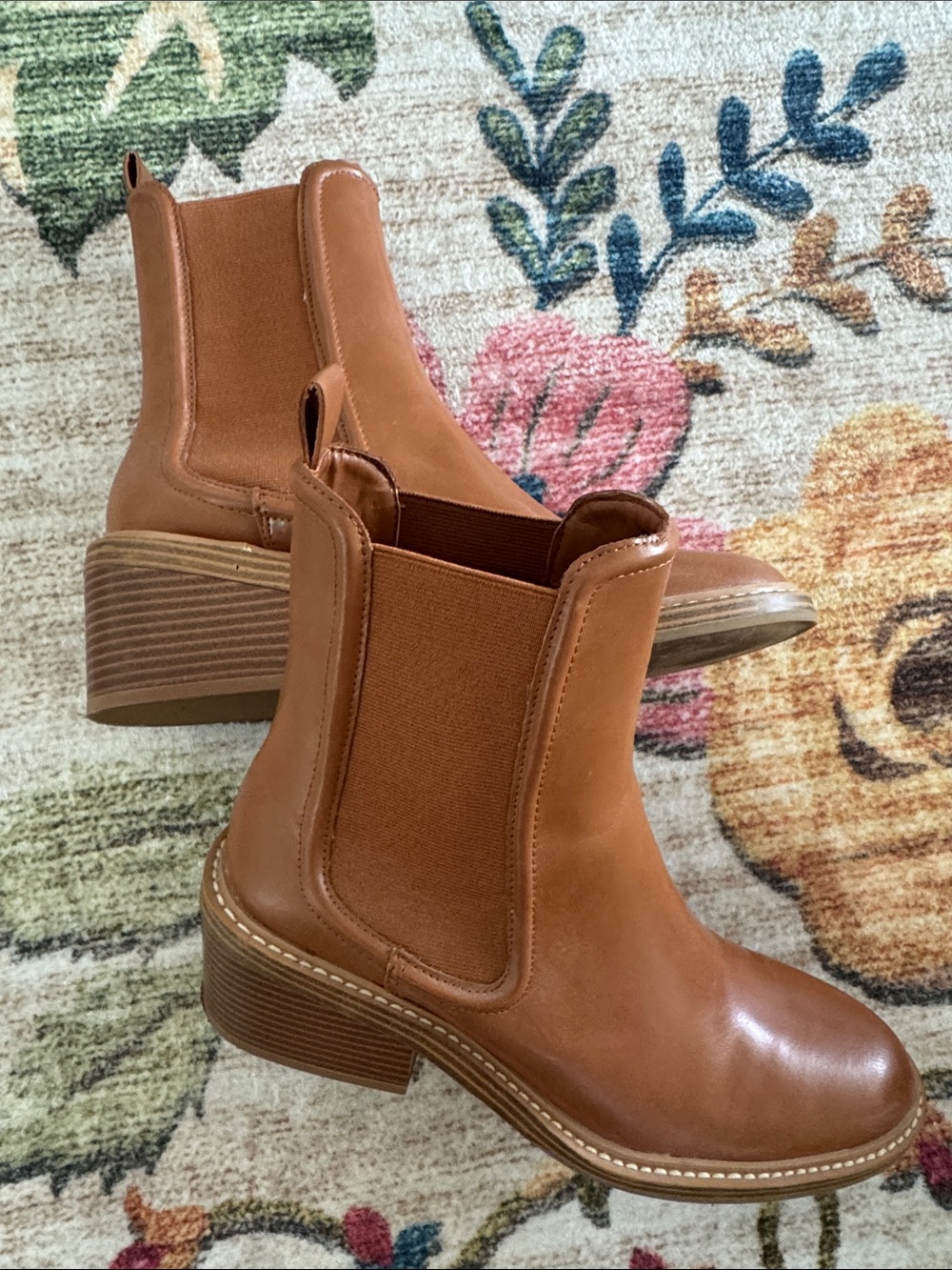 Steven New York Women's Tan Chelsea Booties with Stacked Heel